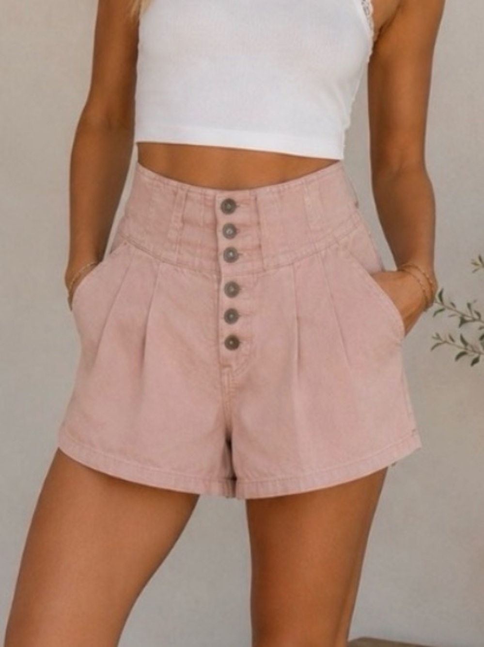 We The Free free people Button Fly High Rise Shorts Blush Pink 24 39189